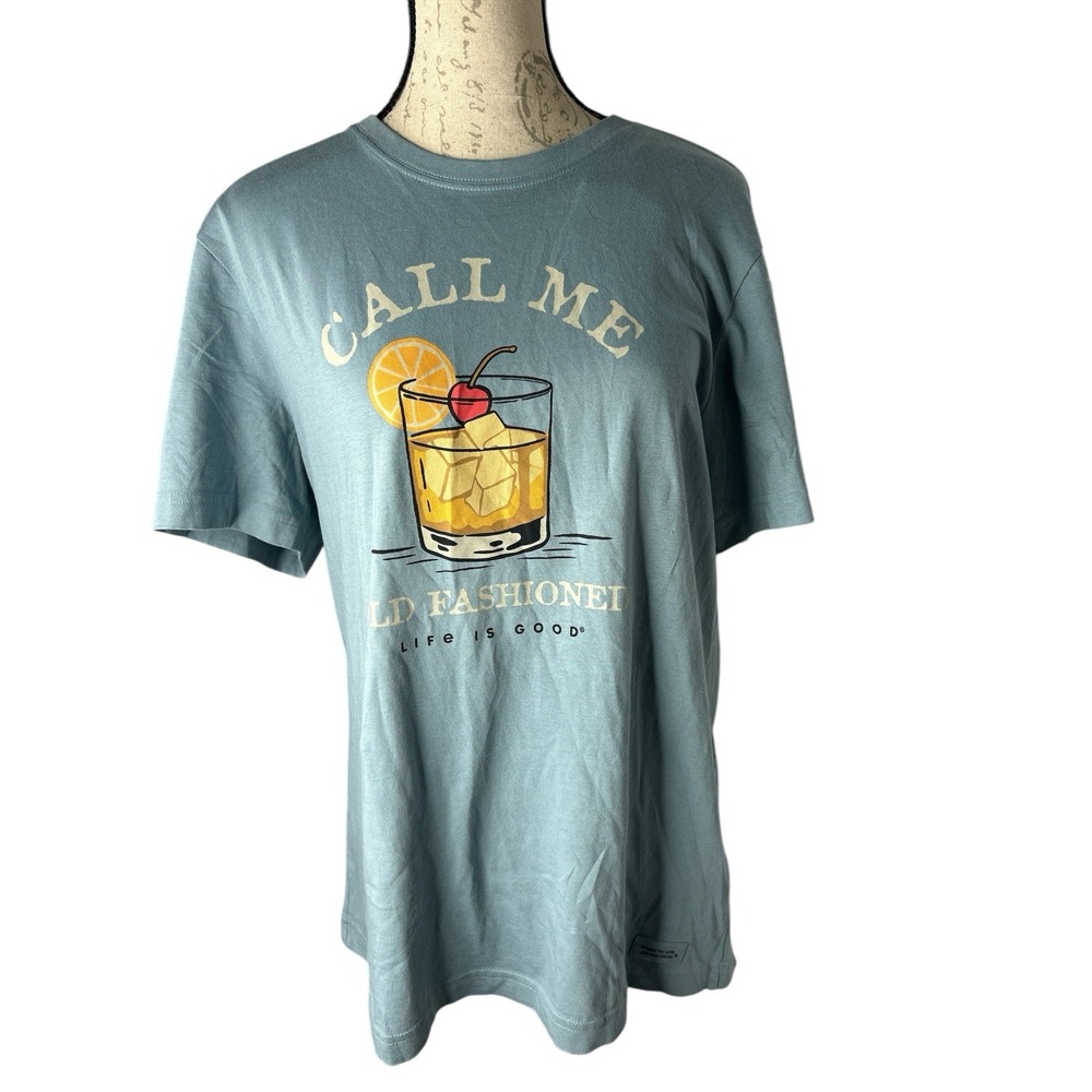 Life Is Good Crusher Tee Men M‎ Call Me Old Fashioned Cocktail Drink T Shirt
